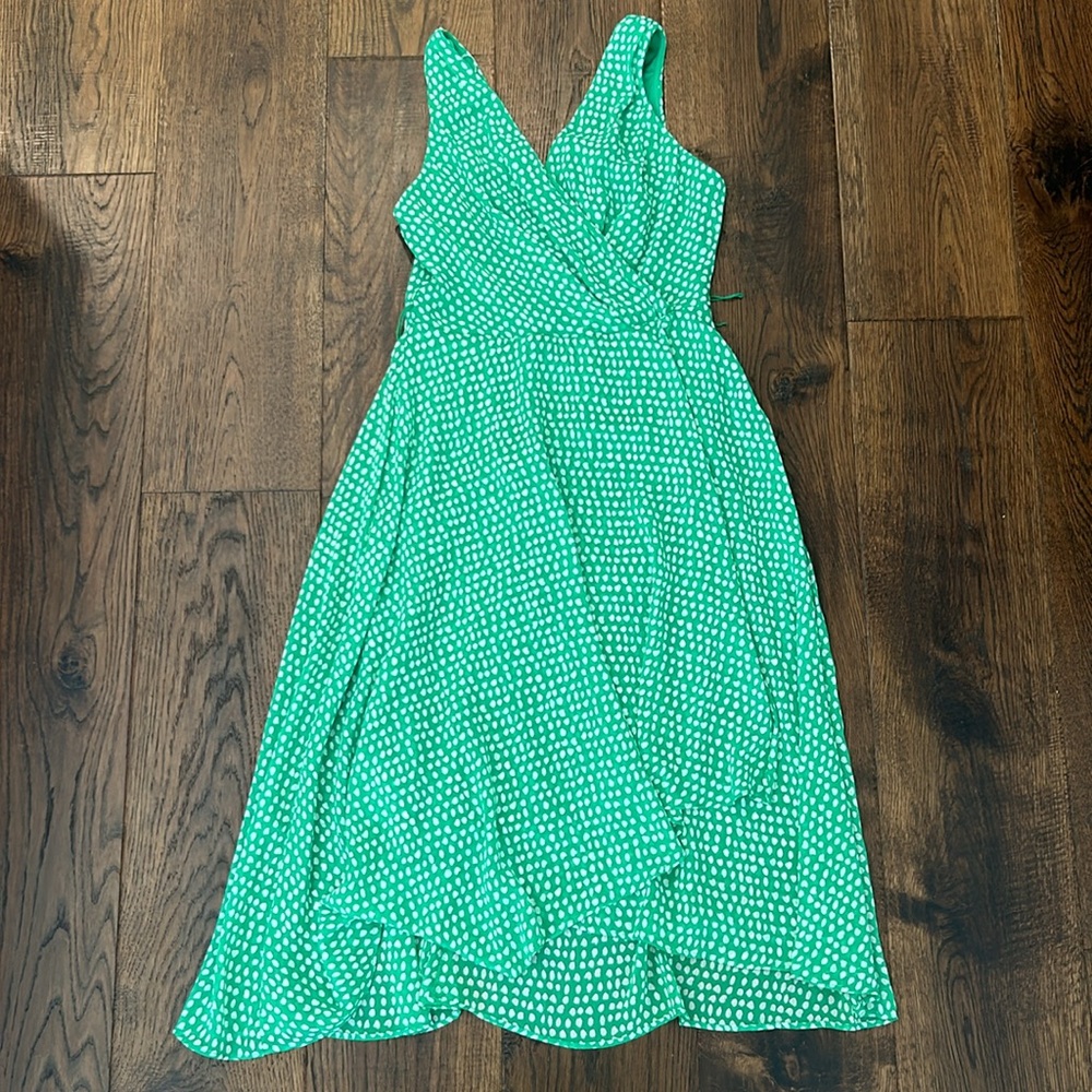 DKNY green and white polka dot dress